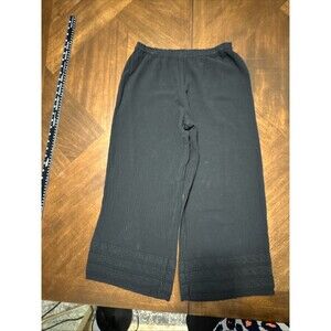 Oh My Gauze Cropped Pants Sz 1 Pull On Ruched Hem Gauzy Cotton Lagenlook Black